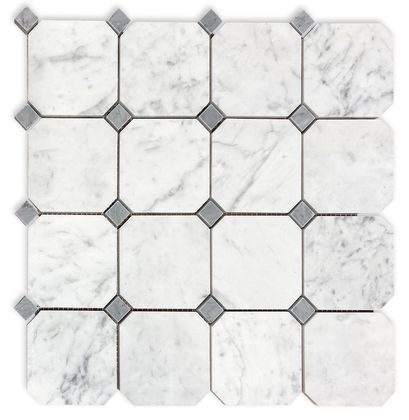 Carrara Bianco Honed 3" Octagon Bardiglio Gray Dot Marble Mosaic