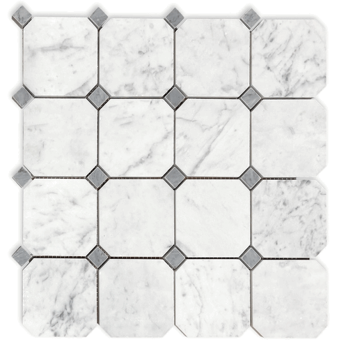 Carrara Bianco Honed 3" Octagon Bardiglio Gray Dot Marble Mosaic