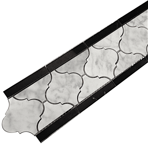 Carrara Bianco Honed Arabesque Border with Black Marble Edge