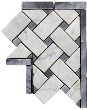 Carrara Bianco Honed Basketweave Bardiglio Gray Marble Corner