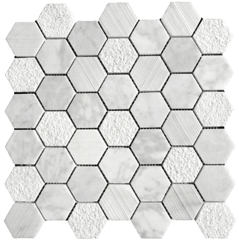 Carrara Bianco Multi-Finish Honed 2" Hexagon Floor and Wall Mosaic
