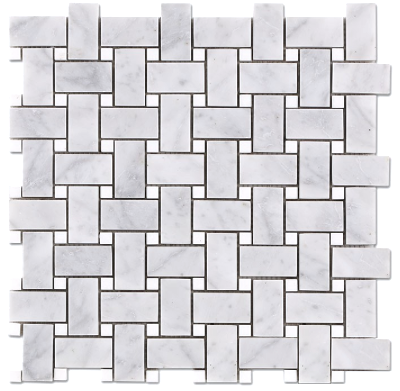 Carrara Bianco Polished 1x2 Basketweave Thassos Dot Mosaic Tile