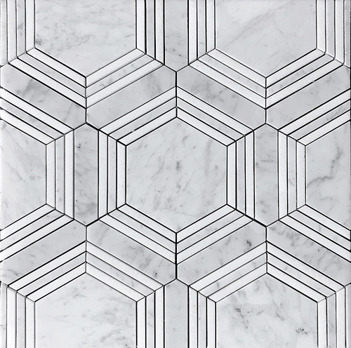 Carrara Bianco Polished Hexagon Thassos Strip Marble Mosaic Tile