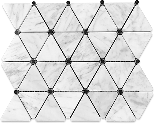 Carrara Bianco Triangle Mosaic Polished Black Dots Floor and Wall Tile
