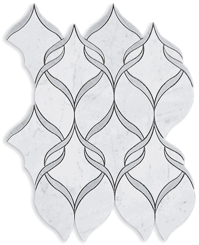 Carrara Bianco with Gray Marble Ribbon Honed Water-Jet Mosaic