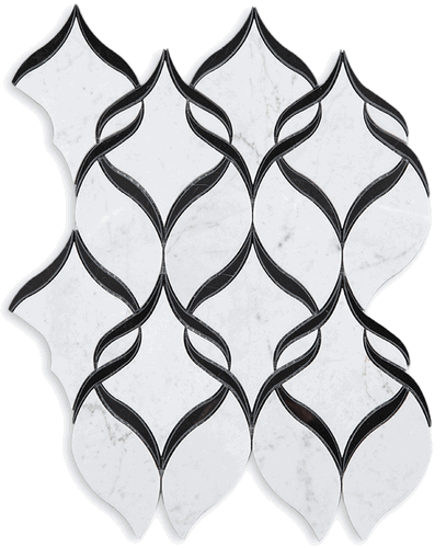 Carrara Bianco Nero Marquina Ribbon Waterjet Honed Marble Mosaic