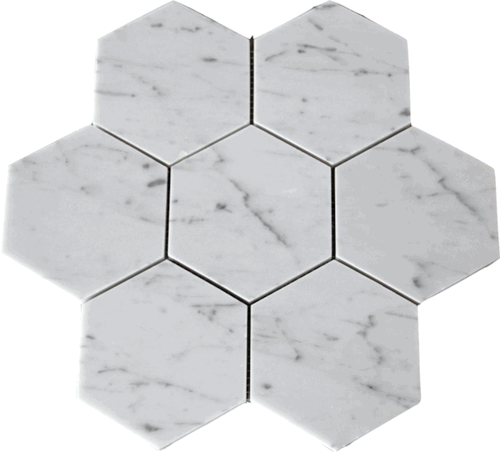 Carrara Bianco Hexagon 5" Honed Matte Marble Mosaic Tile