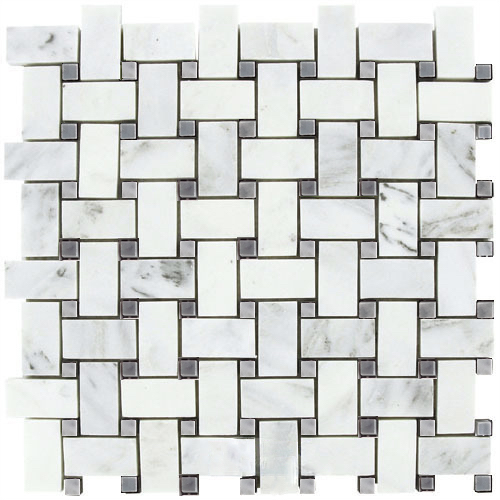 Carrara Bianco Honed 1x2 Basketweave Bardiglio Gray Dot