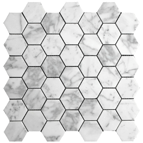 Carrara Bianco Matte Honed 2" Hexagon Marble Mosaic