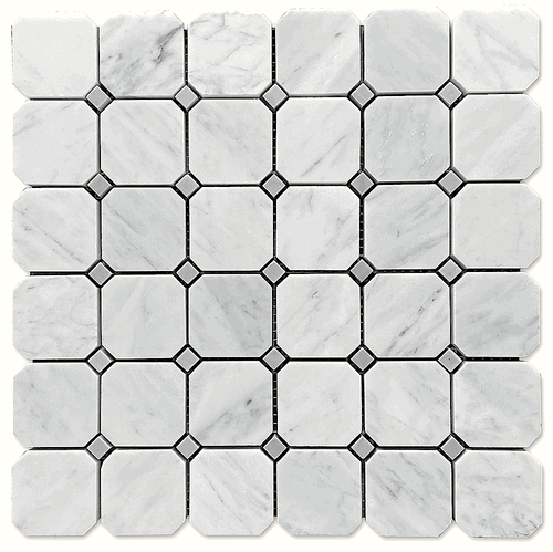 Carrara Bianco Honed 2" Octagon Bardiglio Gray Dot Mosaic