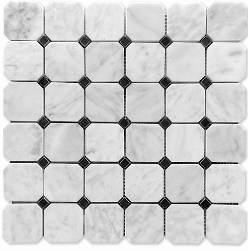 Carrara Bianco Honed 2" Octagon Nero Black Dot Mosaic