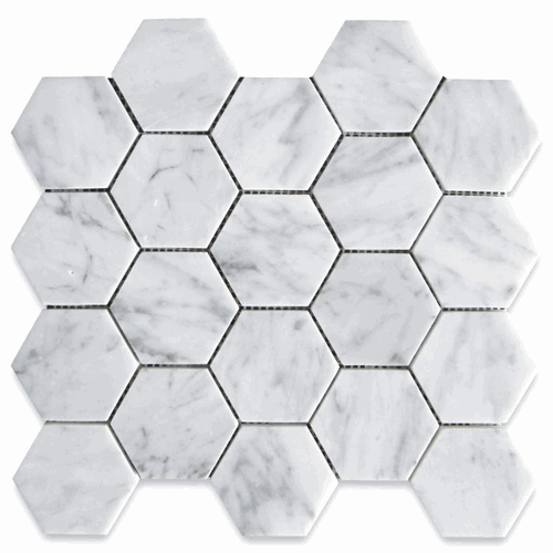 Carrara Bianco Matte Honed 3" Hexagon Marble Mosaic Tile