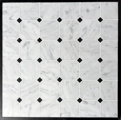 Carrara Bianco Honed 3" Octagon Nero Black Dot Marble Mosaic