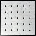 Carrara Bianco Honed 3" Octagon Nero Black Dot Marble Mosaic