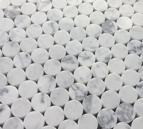 Carrara (Carrera) Bianco Polished 1" Penny Rounds Tight Joint Mosaic