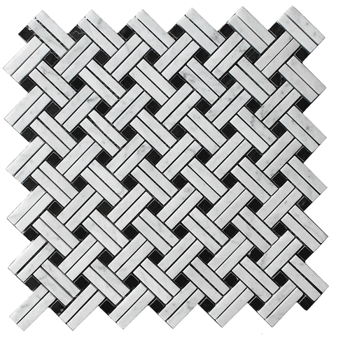 Carrara Bianco Polished Diagonal Weave Marble Mosaic