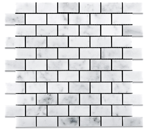 Carrara (Carrera) Bianco Polished 1x2 Brick Marble Mosaic Tile