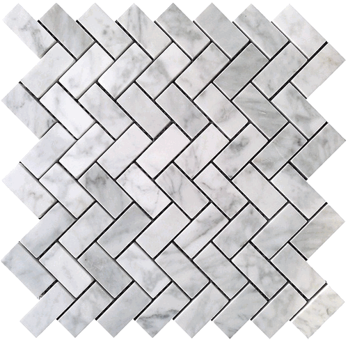 Carrara Bianco Polished 1x2 Herringbone Marble Mosaic Tile