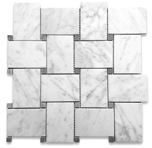 Carrara Bianco Polished 2x3" Wide Basketweave Gray Dot 