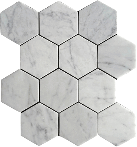 Carrara Bianco Polished 4" Hexagon Marble Mosaic Tile