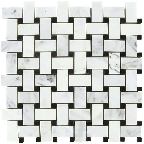 Carrara (Carrera) Venato 1x2" Basketweave Polished Mosaic Tile
