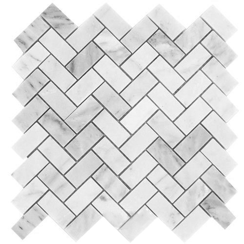 Carrara Venato 1x2" Herringbone Polished Marble Mosaic Tile
