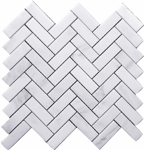 Carrara (Carrera) Venato 1x3" Herringbone Honed Marble Mosaic Tile