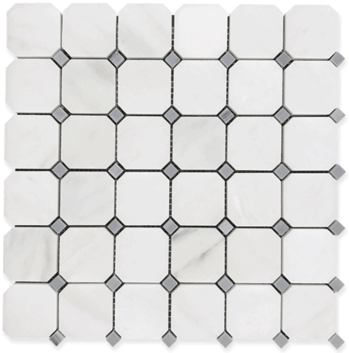 Carrara Venato 2" Octagon Bardiglio Gray Dot Polished Mosaic
