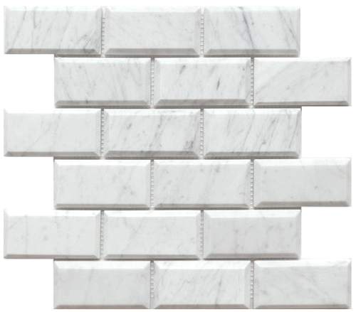 Carrara (Carrera) Venato 2x4" Wide Beveled Polished Marble Mosaic