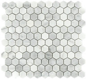 Carrara Venato Marble Hexagon 1" Polished Mosaic Tile