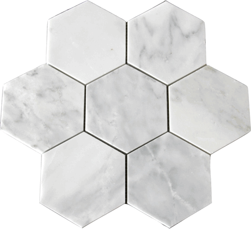 Carrara (Carrera) Venato Hexagon 5" Polished Mosaic Tile