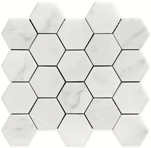 Carrara (Carrera) Venato Hexagon Polished 3" Mosaic Tile