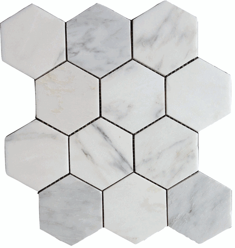 Carrara (Carrera) Venato Hexagon Polished 4" Mosaic Tile