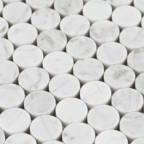 Carrara (Carrera) Venato Honed 1" Penny Rounds Mosaic Tile
