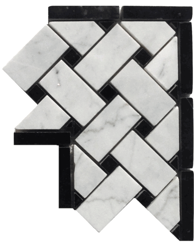 Carrara Venato Honed Basketweave Nero Marquina Black Marble Corner