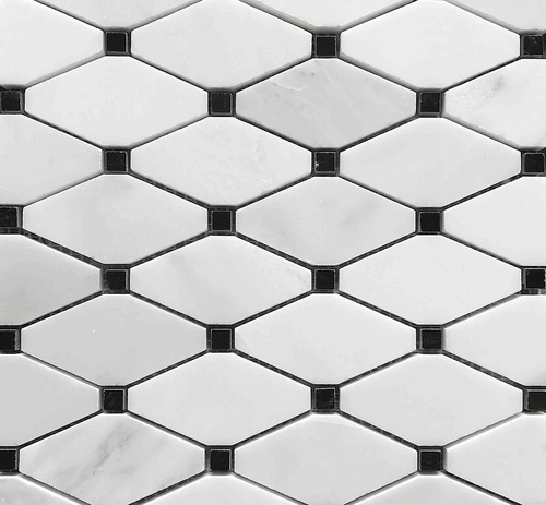 Carrara Venato Rhomboid Honed Long Octave Black Dot