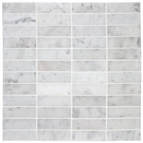 Carrara (Carrera) Venato Marble 1x3 Stacked Mosaic Honed Tile