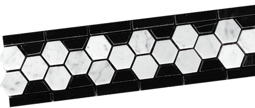 Carrara Venato Polished 1" Hexagon with Nero Marquina Marble Border