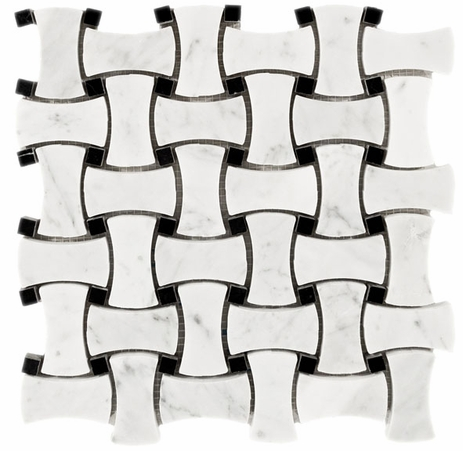 Carrara (Carrera) Venato Polished 1x2 Dogbone Marble Mosaic Tile