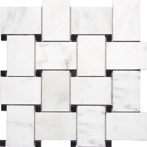 Carrara Venato Polished 2x3" Wide Basketweave Black Dot