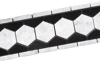 Carrara Venato 2" Hexagon Polished Nero Marquina Black and Venato Edged Marble Border