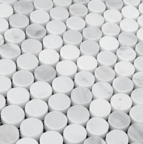 Carrara (Carrera) Venato Polished 3/4" Penny Rounds Mosaic Tile