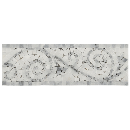 Carrara Polished 4" x 12" Bardiglio & White Rimini Marble Border Mosaic