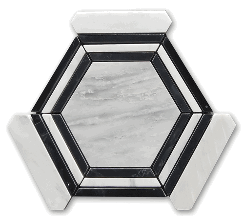 Carrara Pietra Honed Hexagon Nero Strip Marble Mosaic Tile