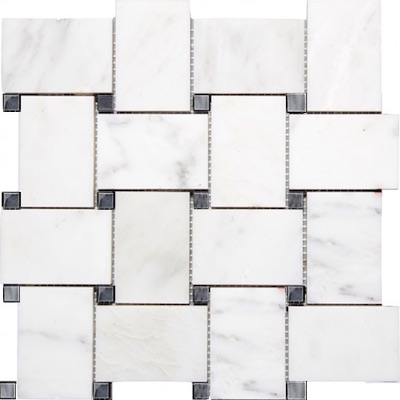 Carrara Venato Honed 2x3" Wide Basketweave Bardiglio Gray Dot