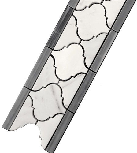 Carrara Venato Honed Arabesque with Bardiglio Edge Marble Border