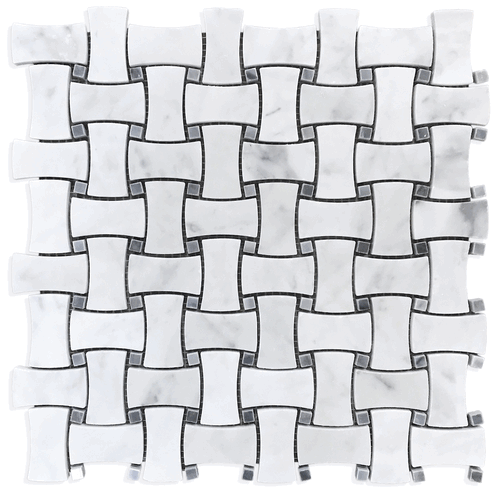 Carrara Bianco 1x2" Dogbone Basketweave Bardiglio Gray Dot Polished