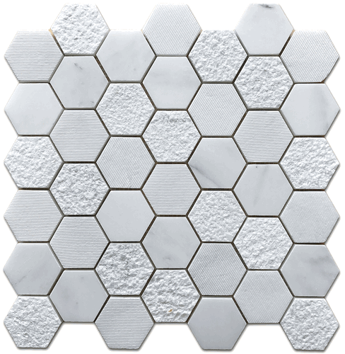 Carrara Venato Multi-Finish Honed 2" Hexagon Floor and Wall Mosaic