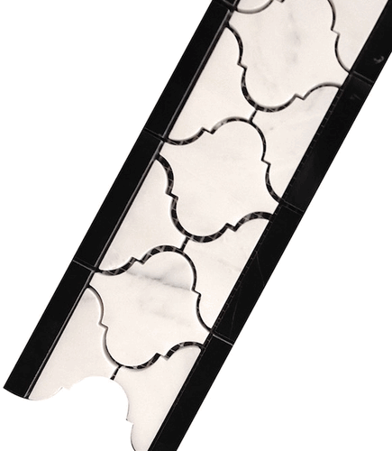 Carrara Venato Polished Arabesque with Nero Black Edge Marble Border