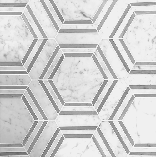 Carrara Venato Polished Hexagon Bardiglio Strip Marble Mosaic Tile